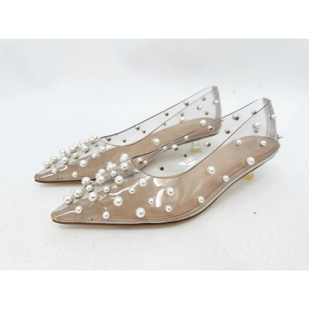 Cult Gaia Roxy Pearl Embellished Kitten Heels 36 Clear Pointed Toe Pumps